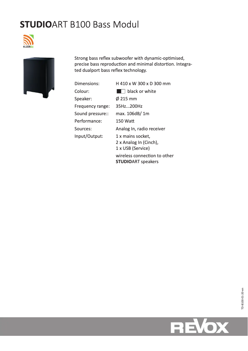 Page 1 de la notice Fiche technique Revox Studioart B100