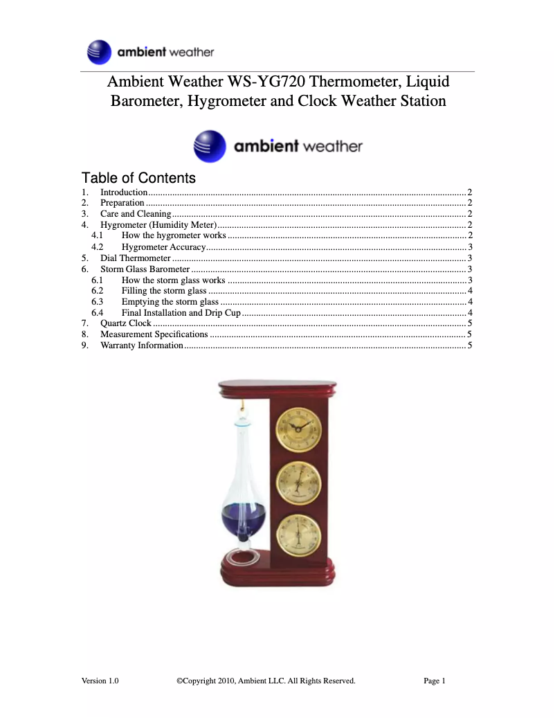 Page n°1 - Manuel utilisateur Ambient Weather WS-YG720