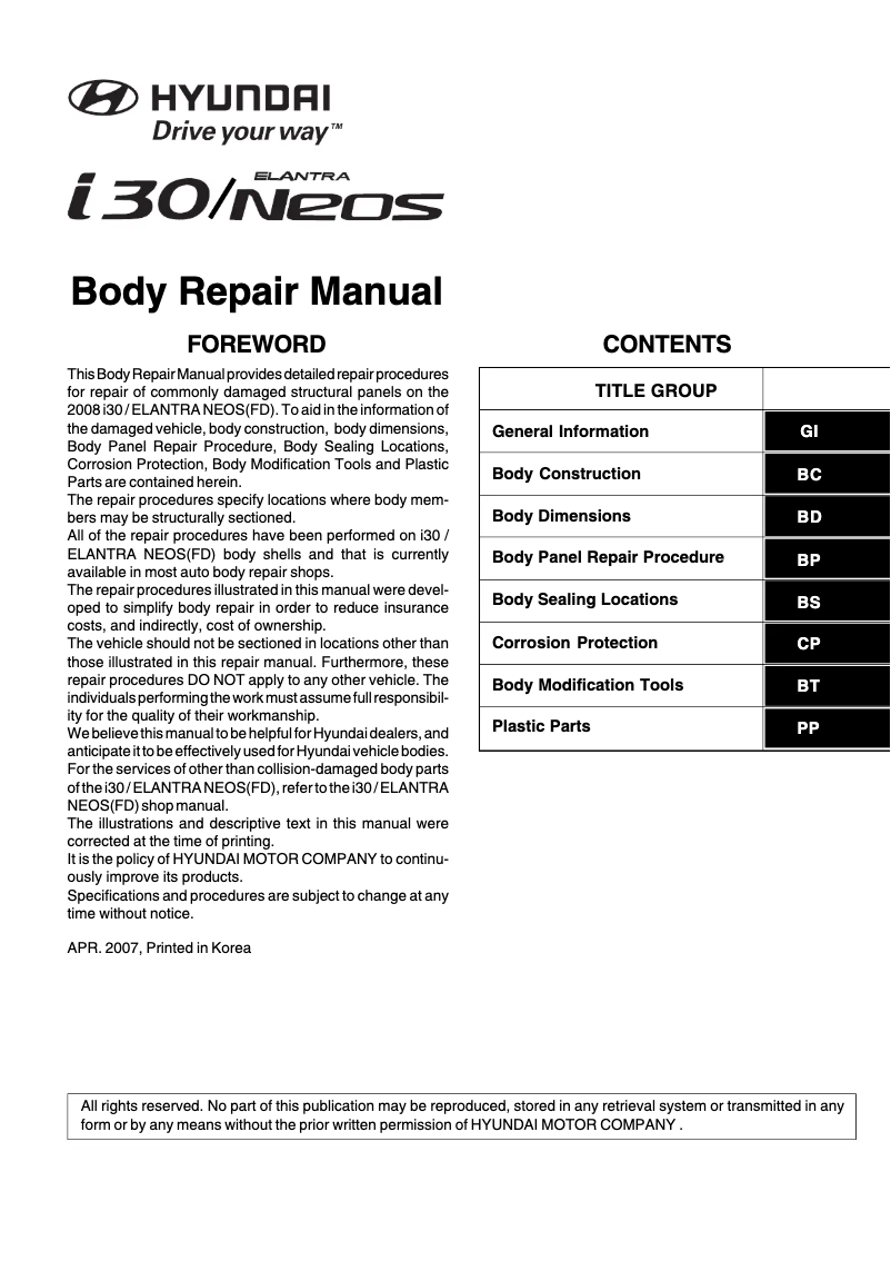Page 1 de la notice Manuel utilisateur Hyundai i30 (2007)
