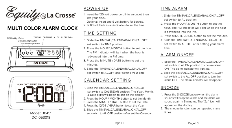 Page 1 de la notice Manuel utilisateur La Crosse Technology 30451