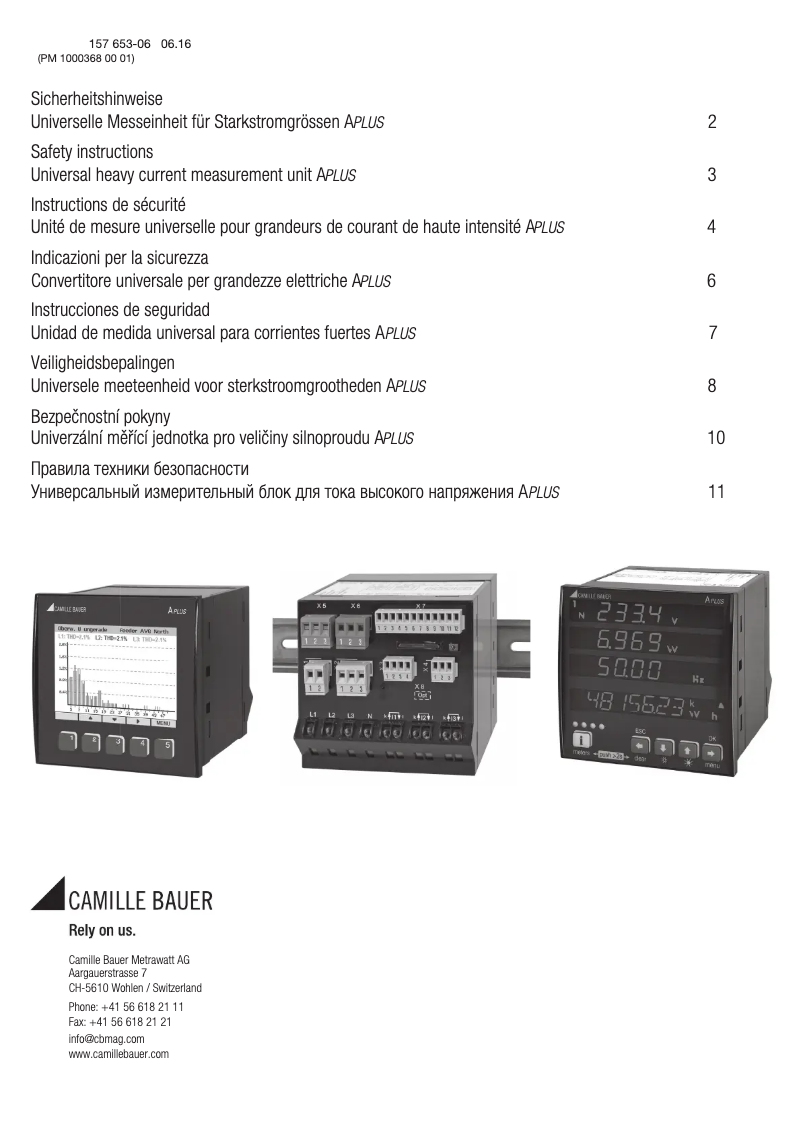 Page n°1 - Instructions de sécurité Camille Bauer APlus