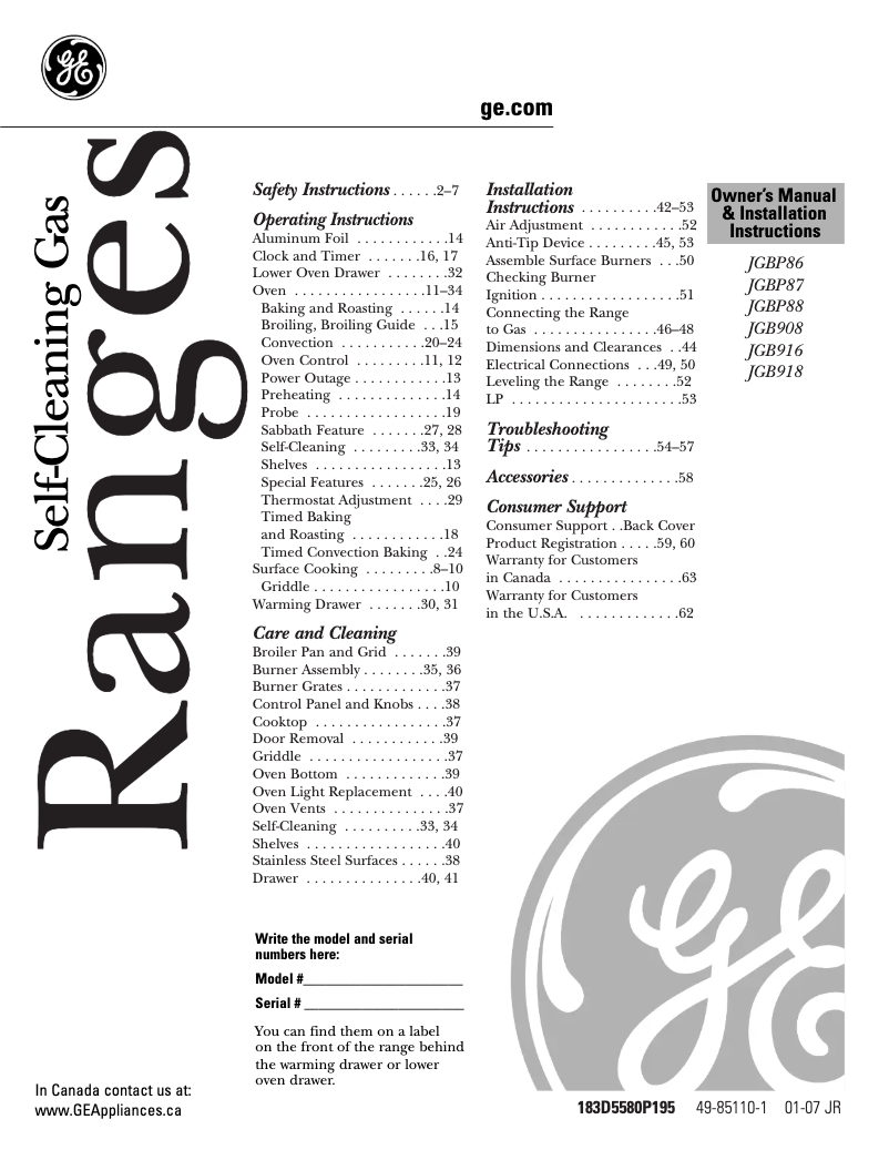 Image de la première page du manuel de l'appareil JGB918SEKSS