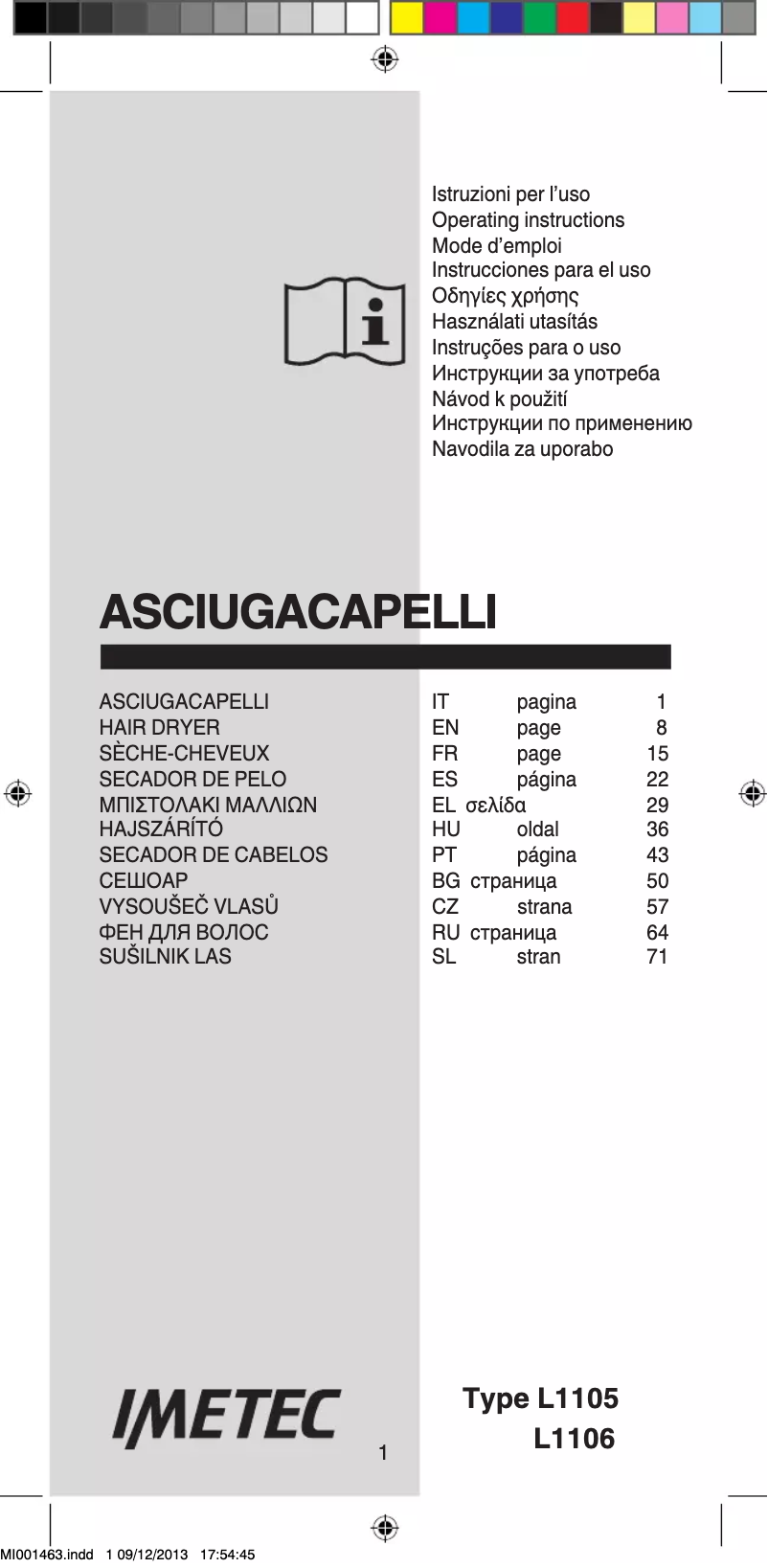 Page 1 de la notice Manuel utilisateur Imetec Power to Style K5 2200