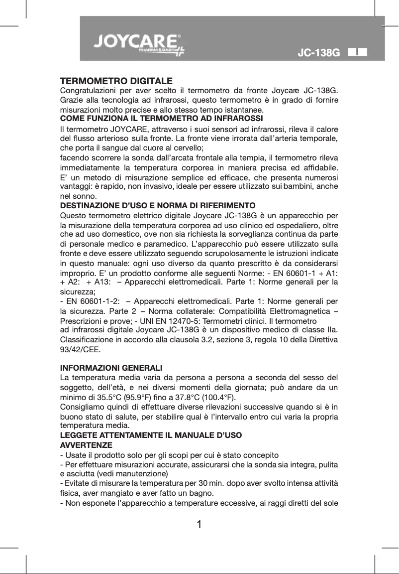 Page n°1 - Manuel utilisateur Joycare JC-138G