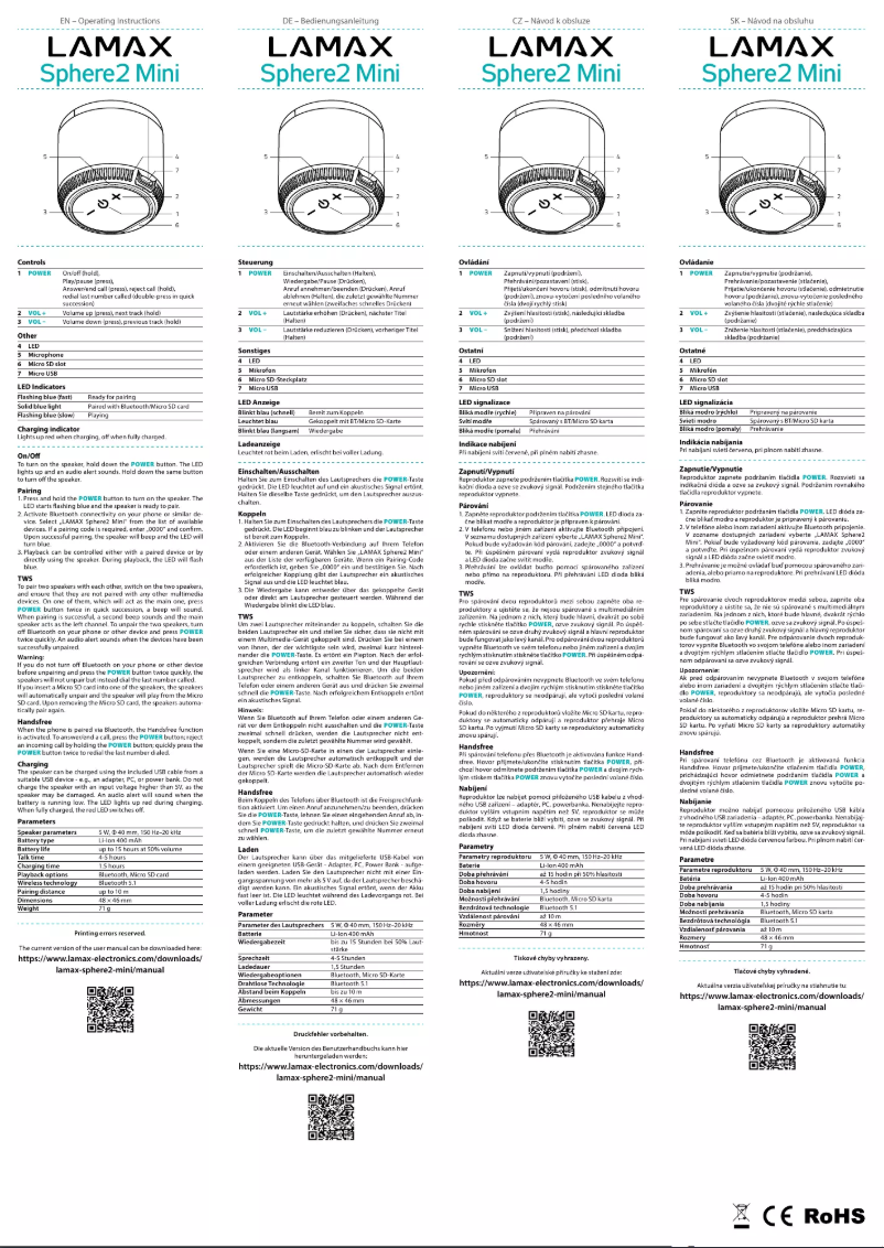 Página 1 del manual Manual de usuario Lamax Sphere2 Mini