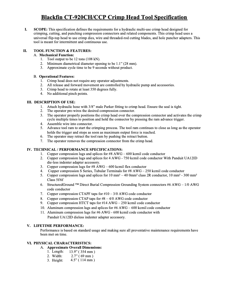 Page n°1 - Fiche technique Panduit CT-920CH/CCP