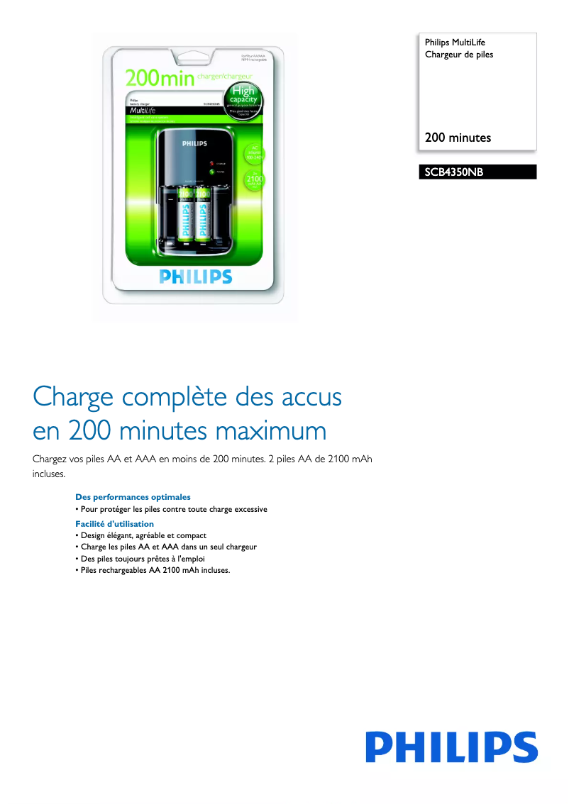 Page 1 de la notice Fiche technique Philips MultiLife SCB4350NB