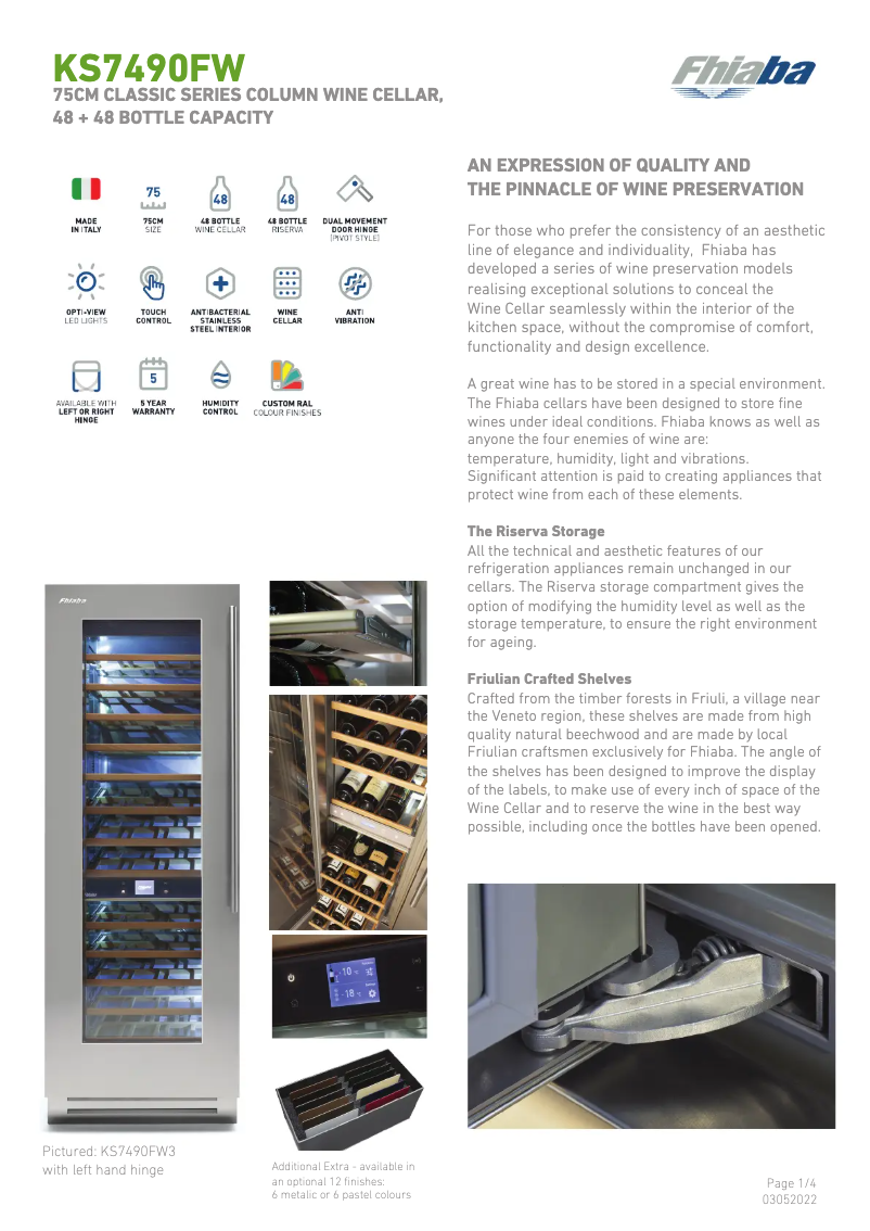 Page 1 de la notice Fiche technique Fhiaba KS7490FW6A