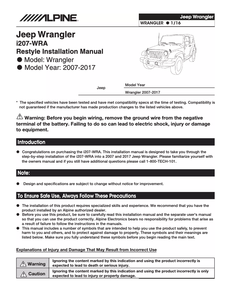 Page 1 de la notice Manuel utilisateur Alpine I207-WRA
