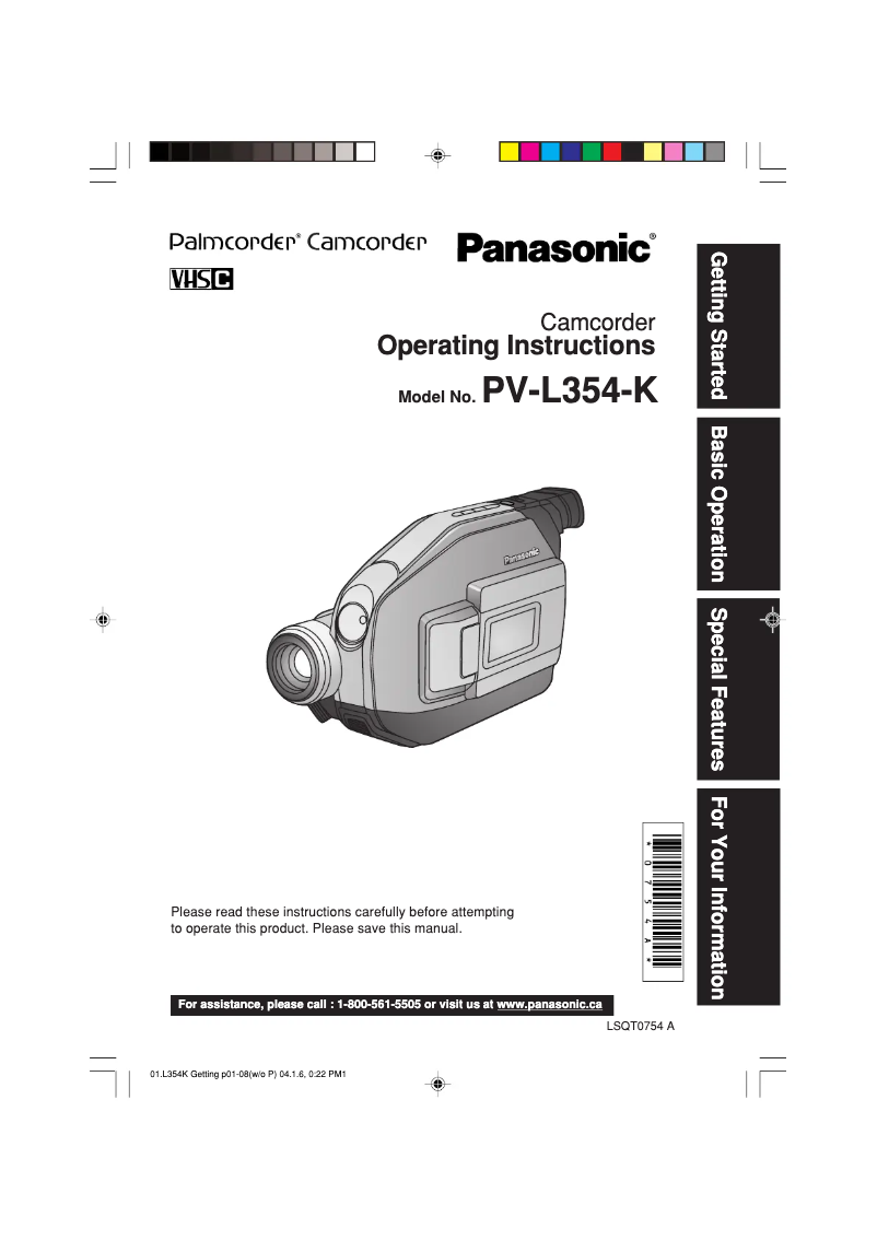 Page 1 de la notice Manuel utilisateur Panasonic Palmcorder PV-L354