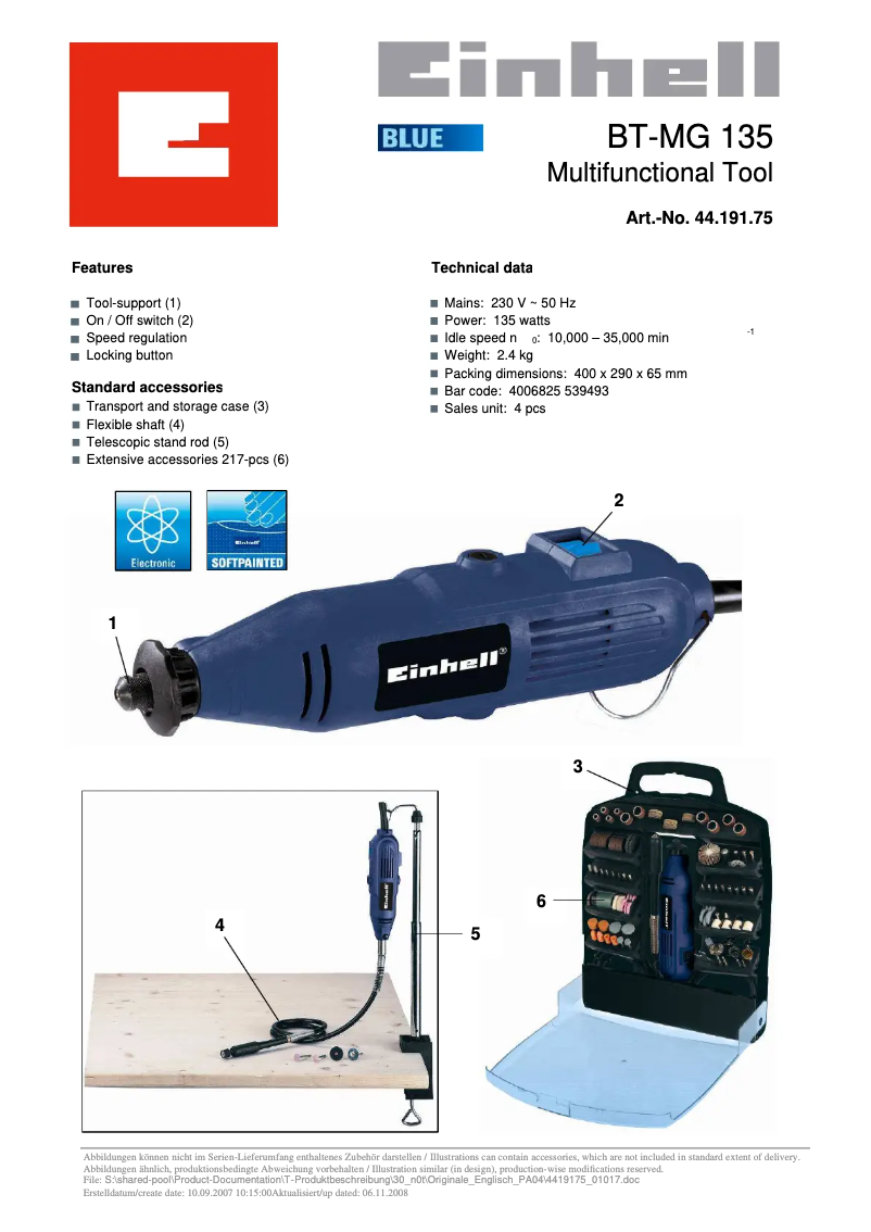 Page 1 de la notice Manuel utilisateur Einhell BT-MG 135