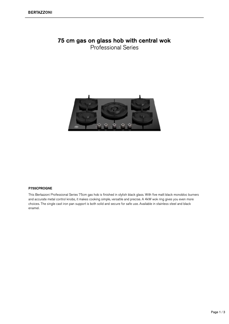 Page 1 de la notice Fiche technique Bertazzoni P755CPROGNE
