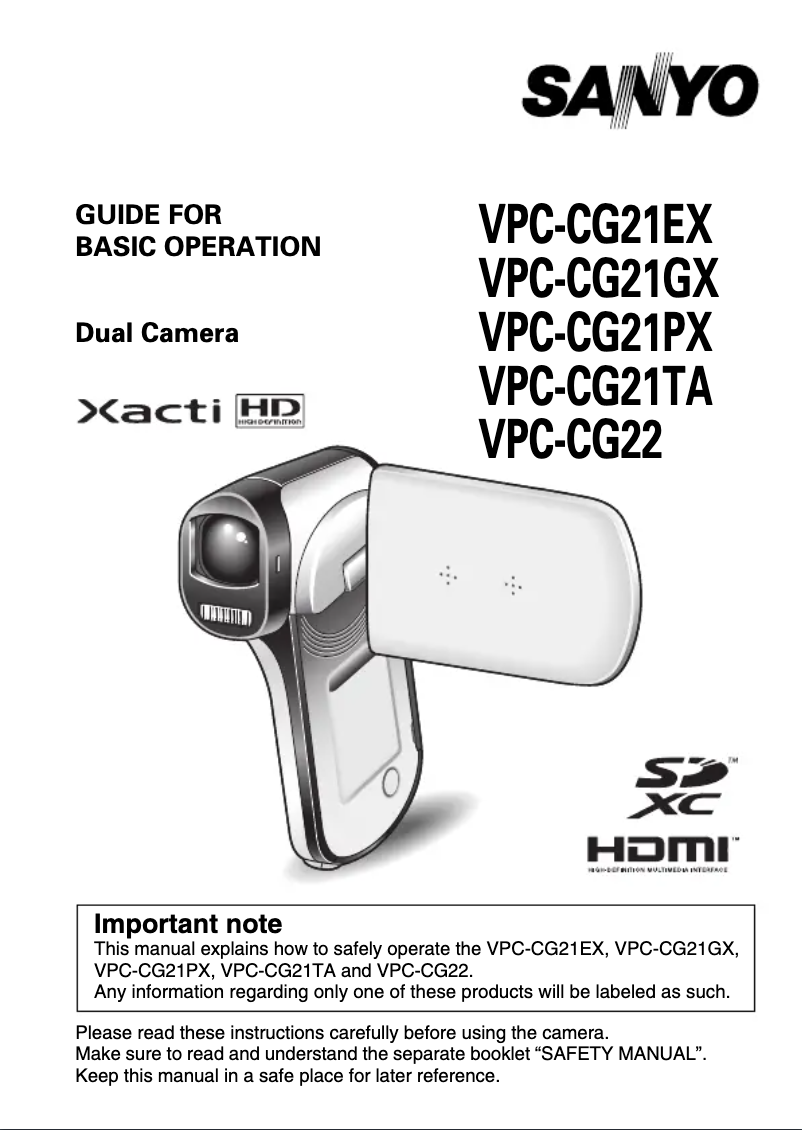 Page n°1 - Manuel utilisateur Sanyo Xacti VPC-CG21TA
