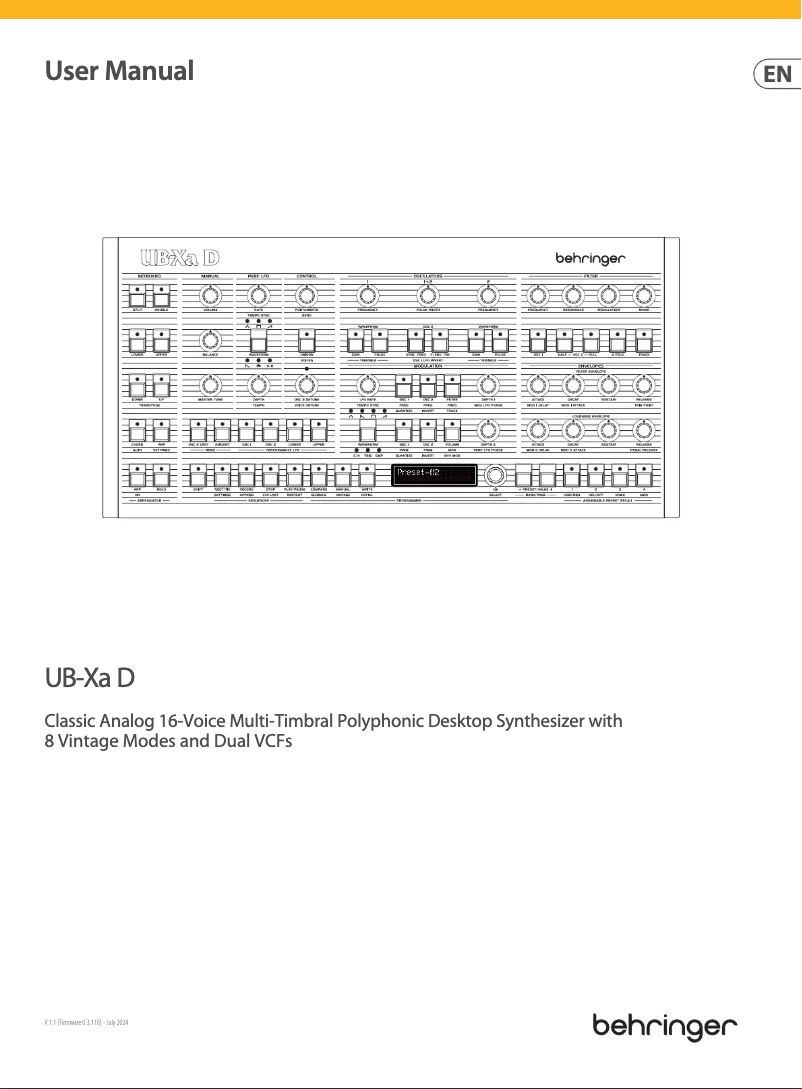 Page n°1 - Manuel utilisateur Behringer UB-Xa D