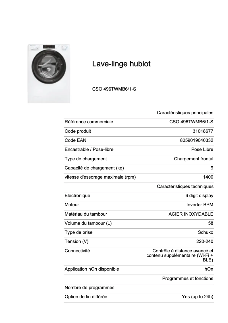 Image de la première page du manuel de l'appareil CSO 496TWMB6/1-S