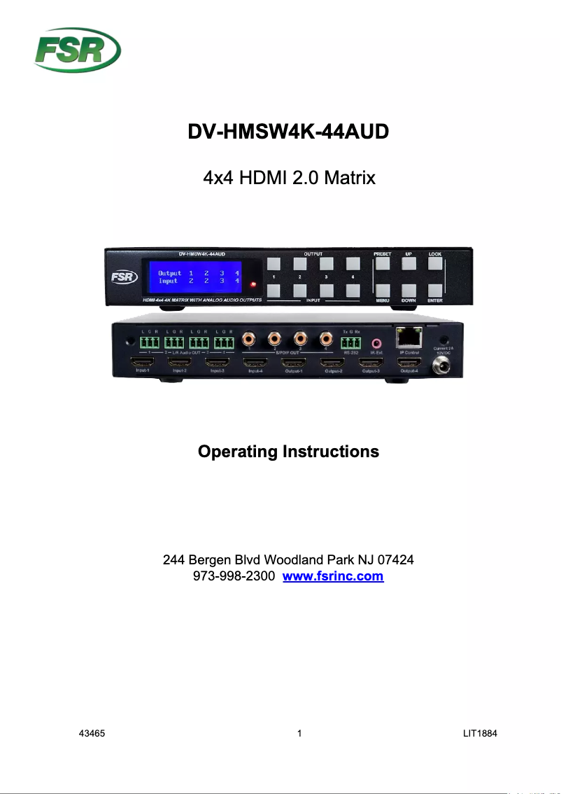 Image de la première page du manuel de l'appareil DV-HMSW4K-44AUD