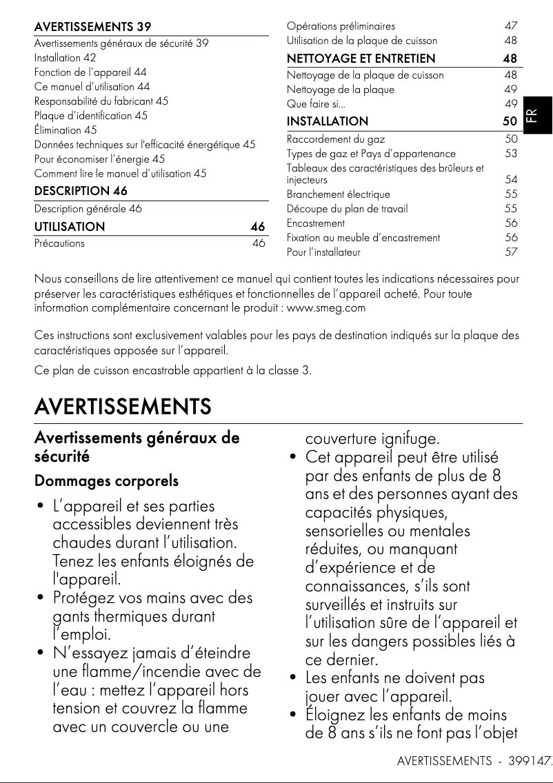 Page 1 de la notice Manuel utilisateur Smeg PV275B