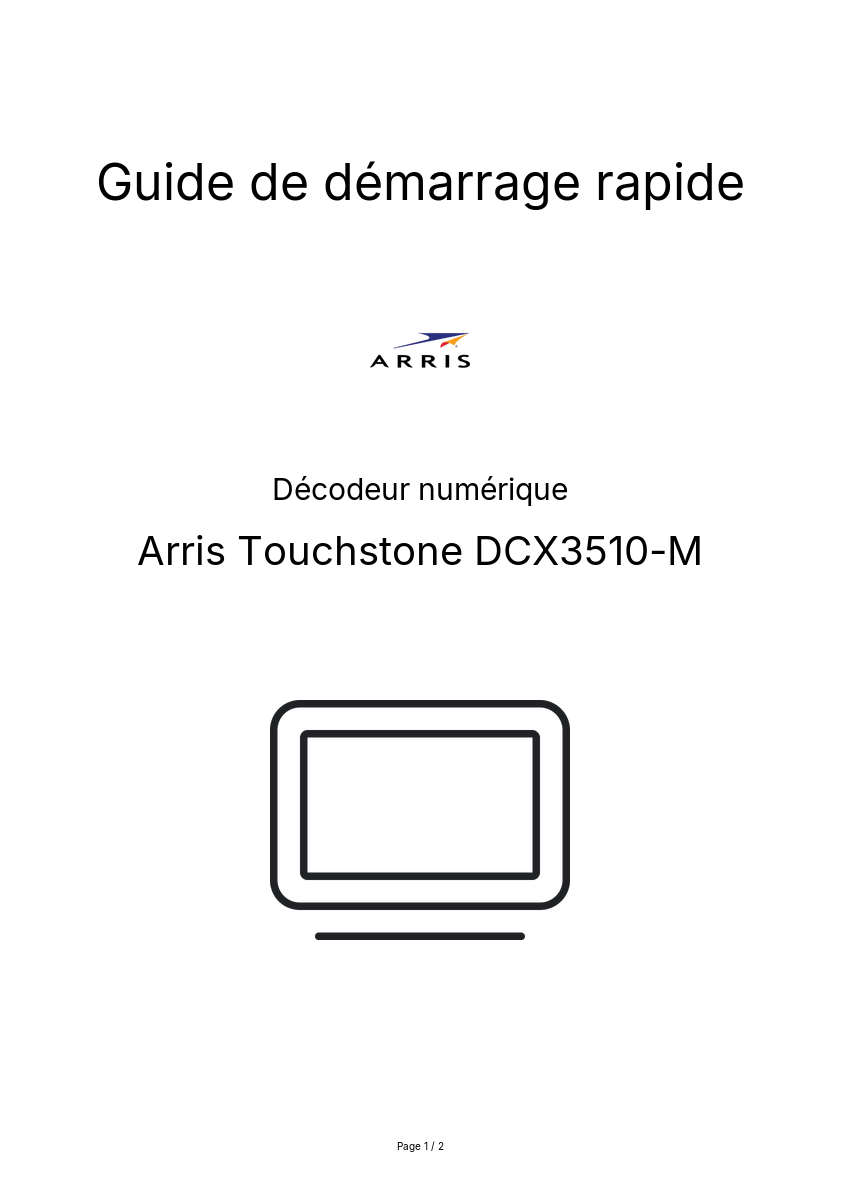 Page n°1 - Guide de démarrage rapide Arris Touchstone DCX3510-M