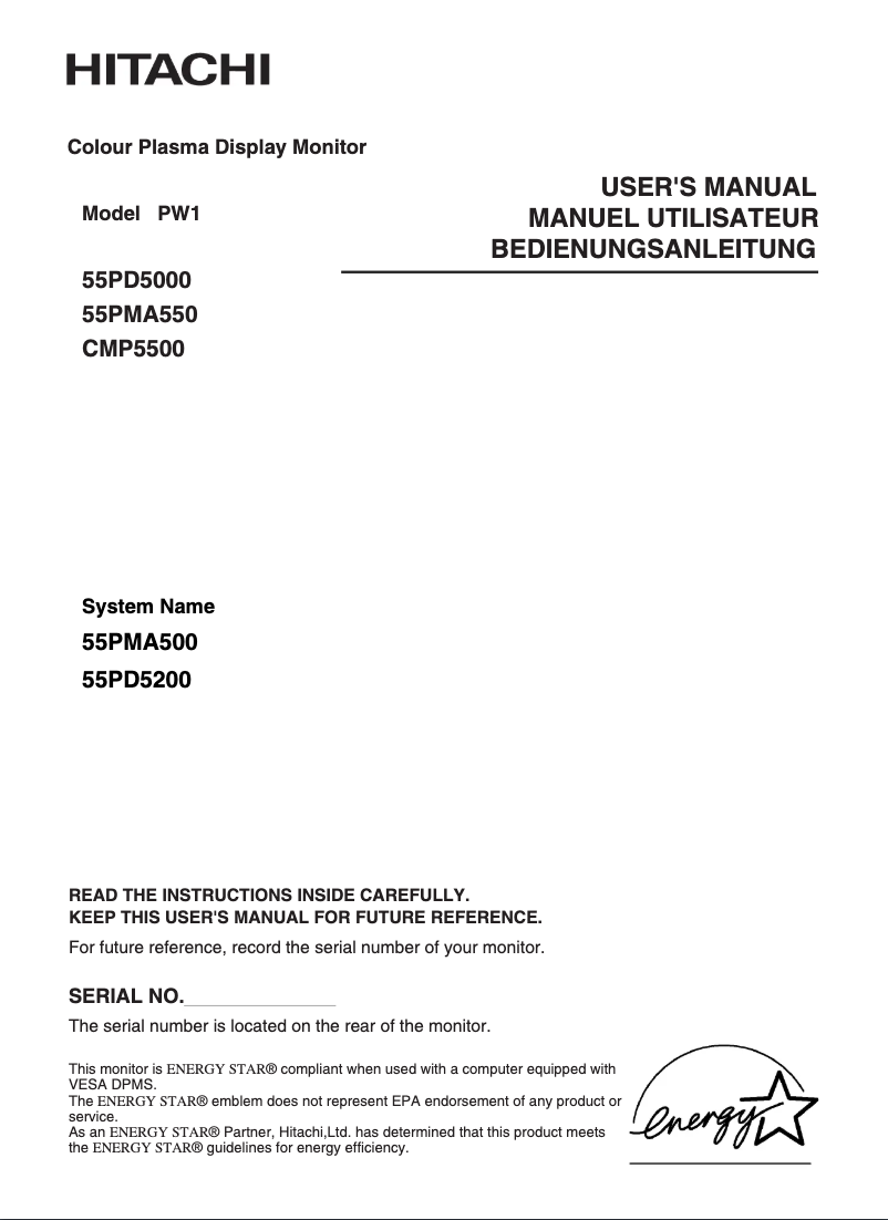 Page 1 de la notice Manuel utilisateur Hitachi CMP5500