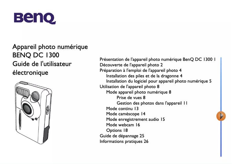 Page 1 de la notice Manuel utilisateur BenQ DC 1300