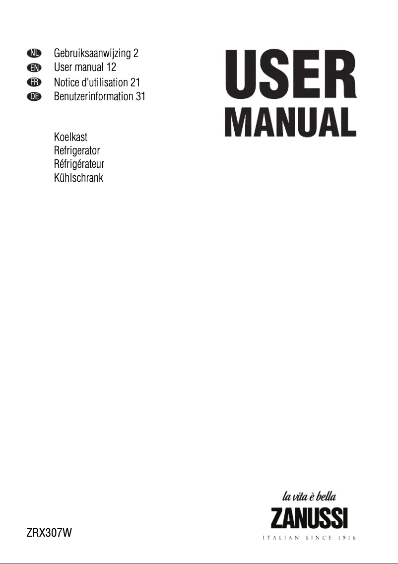 Page n°1 - Manuel utilisateur Zanussi ZRX 307 W