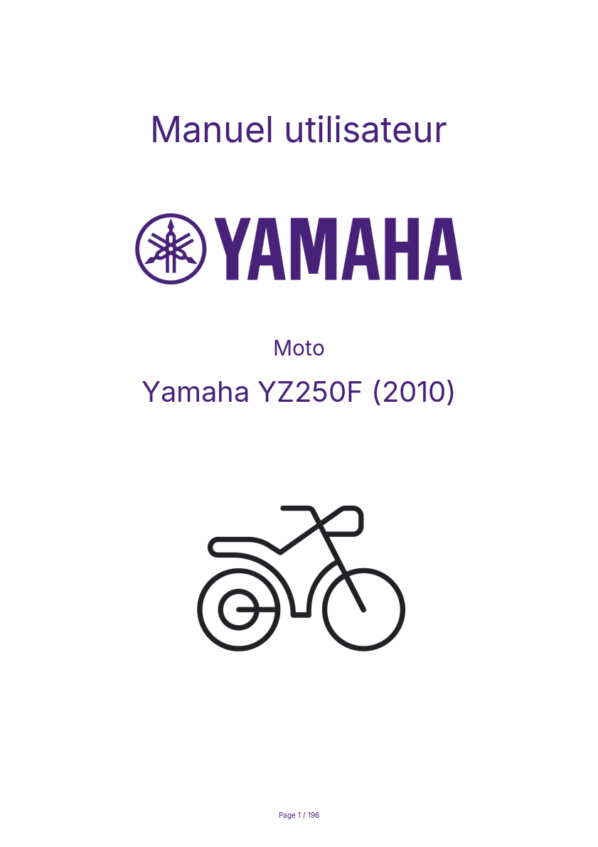 Image de la première page du manuel de l'appareil YZ250F (2010)