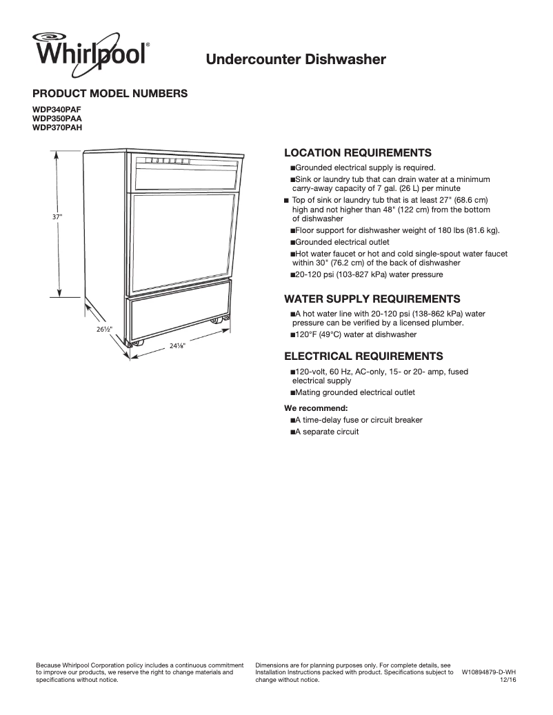 Página 1 del manual Ficha técnica Whirlpool WDP370PAH