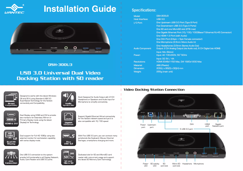 Page 1 de la notice Manuel utilisateur Vantec DSH-300U3