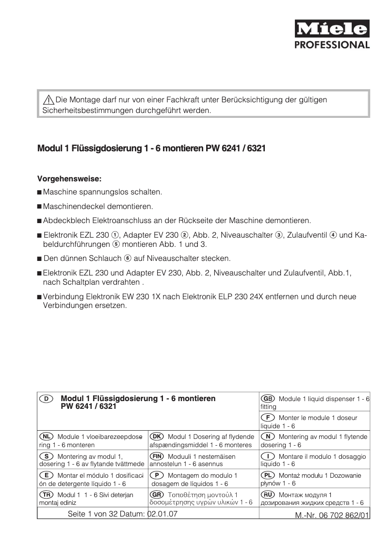 Página 1 del manual Manual de usuario Miele MF 01-24/32