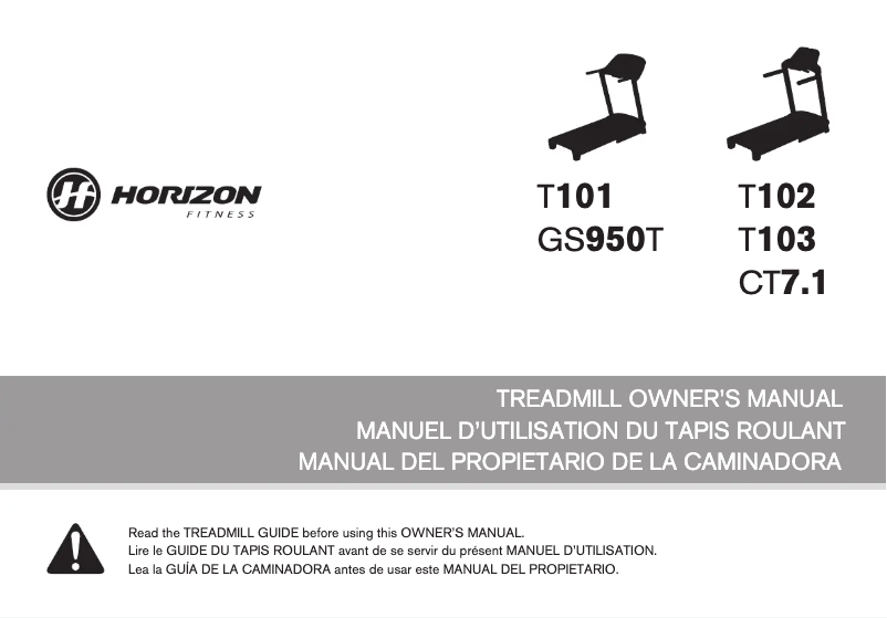 Page n°1 - Manuel utilisateur Horizon Fitness T103