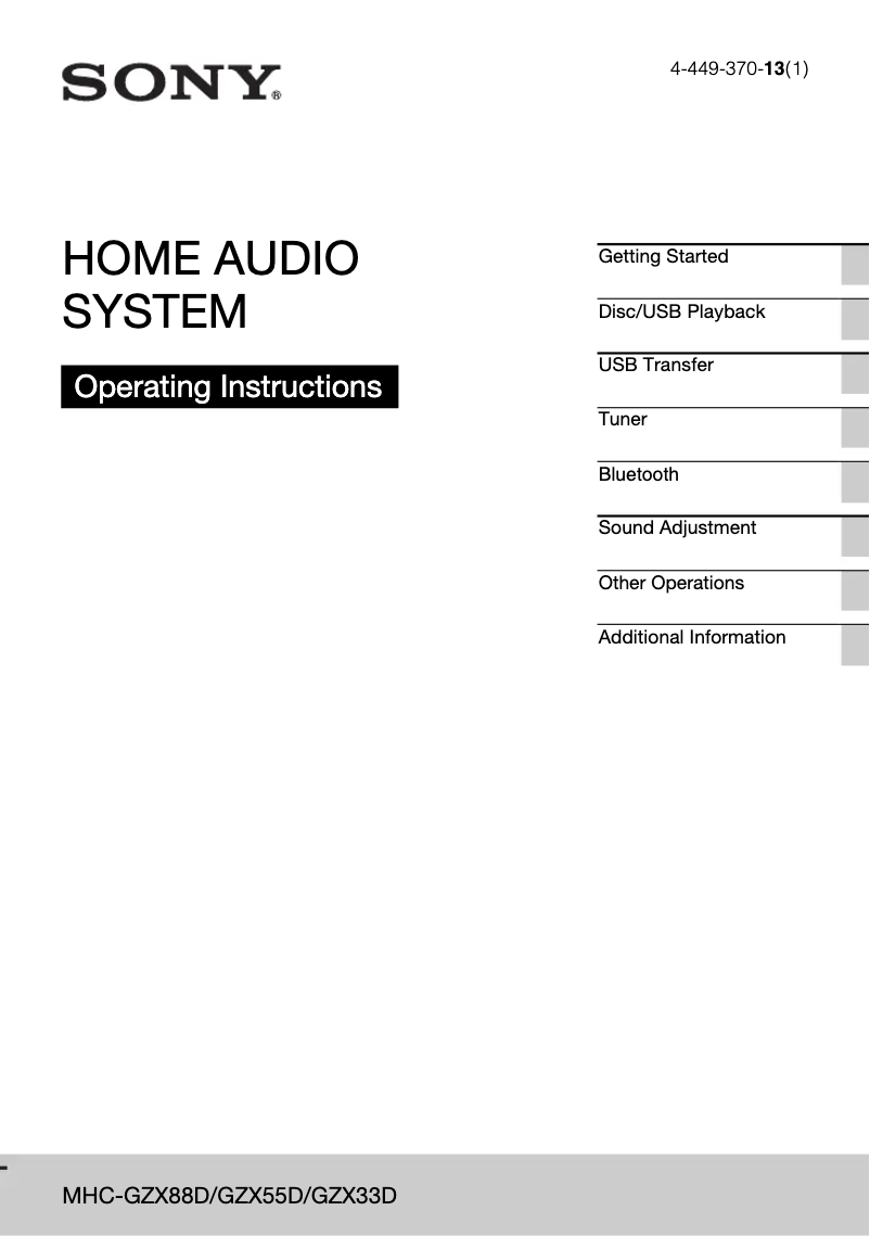 Page 1 de la notice Manuel utilisateur Sony MHC-GZX33D