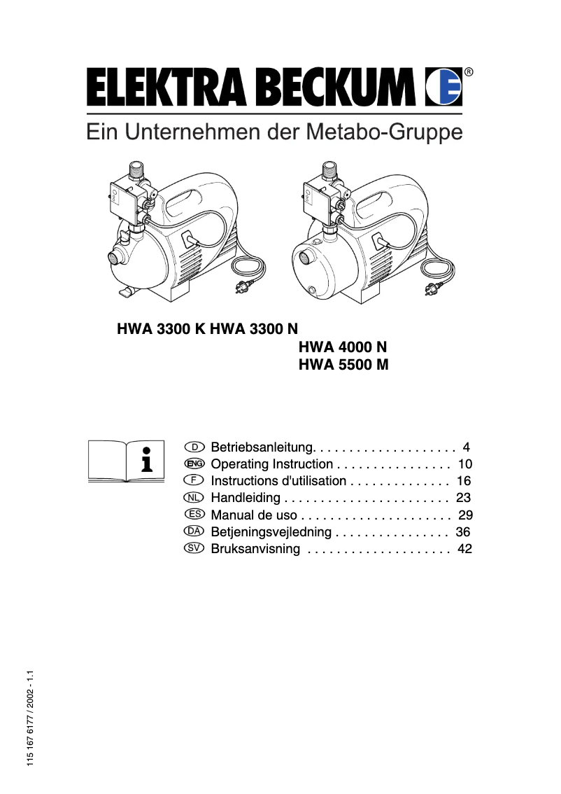 Page 1 de la notice Manuel utilisateur Metabo HWA 3300 K