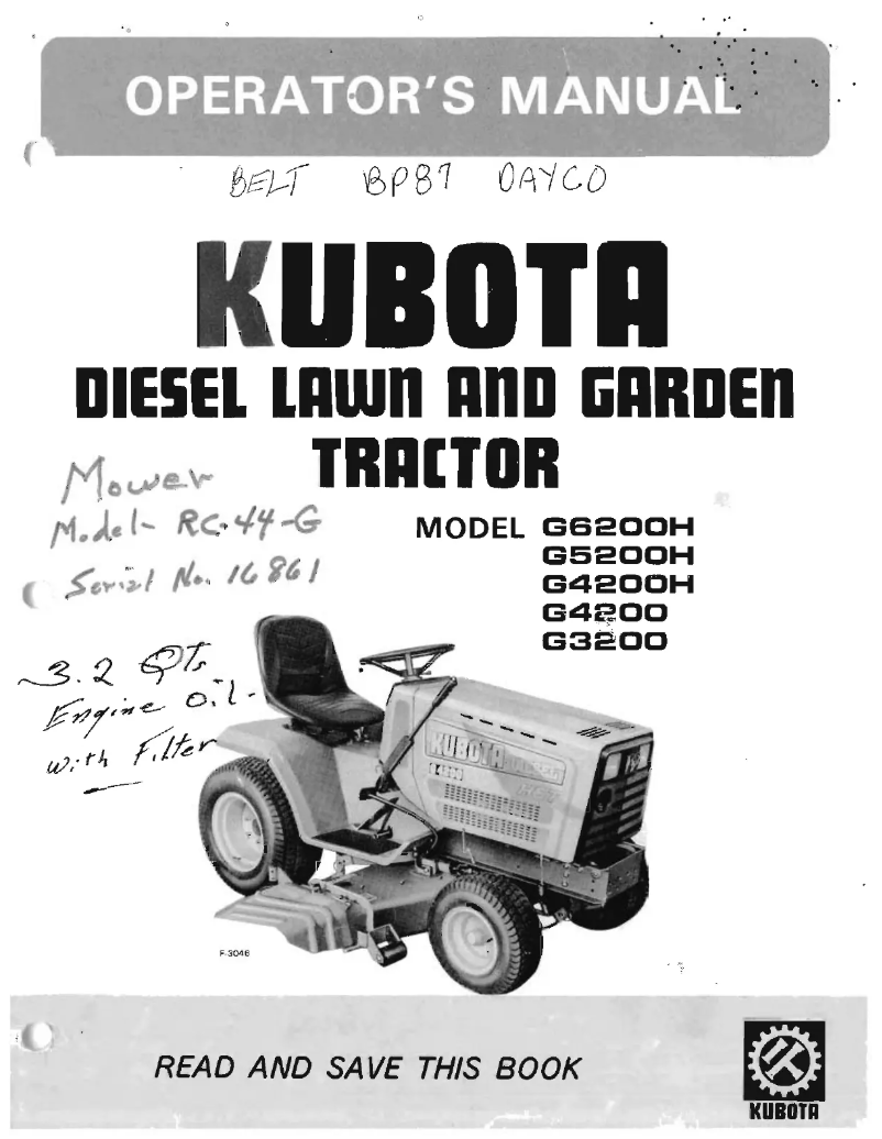 Page 1 de la notice Manuel utilisateur Kubota G4200