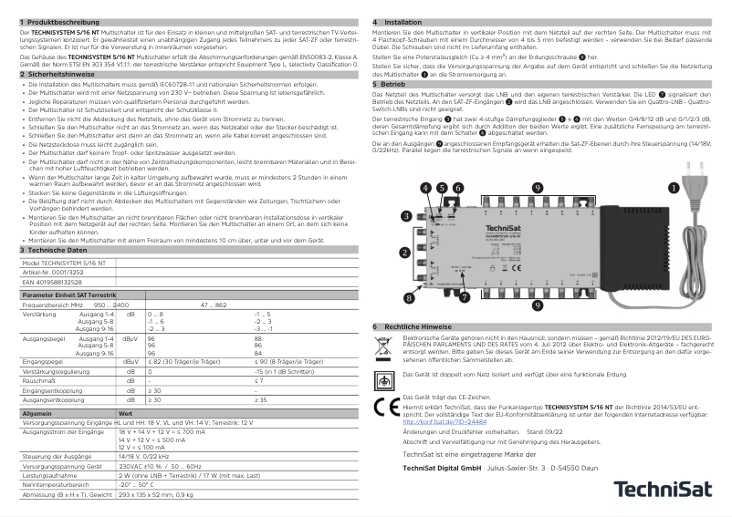 Page 1 de la notice Manuel utilisateur TechniSat TechniSystem 5/16 NT