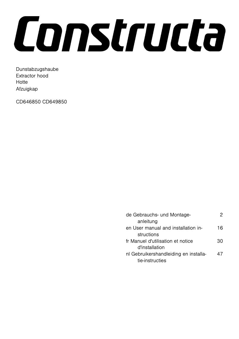 Page 1 de la notice Instructions / montage Constructa CD649850