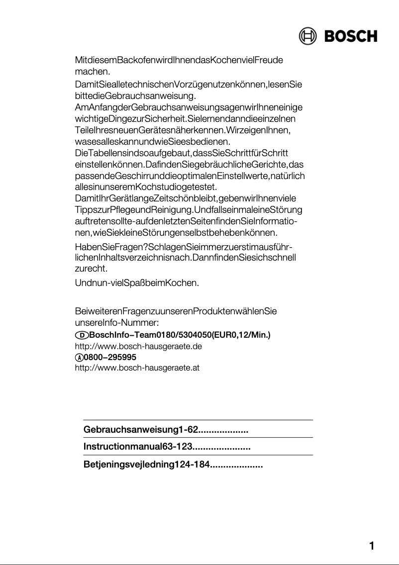 Page 1 of the manual User Manual Bosch HBC86Q651
