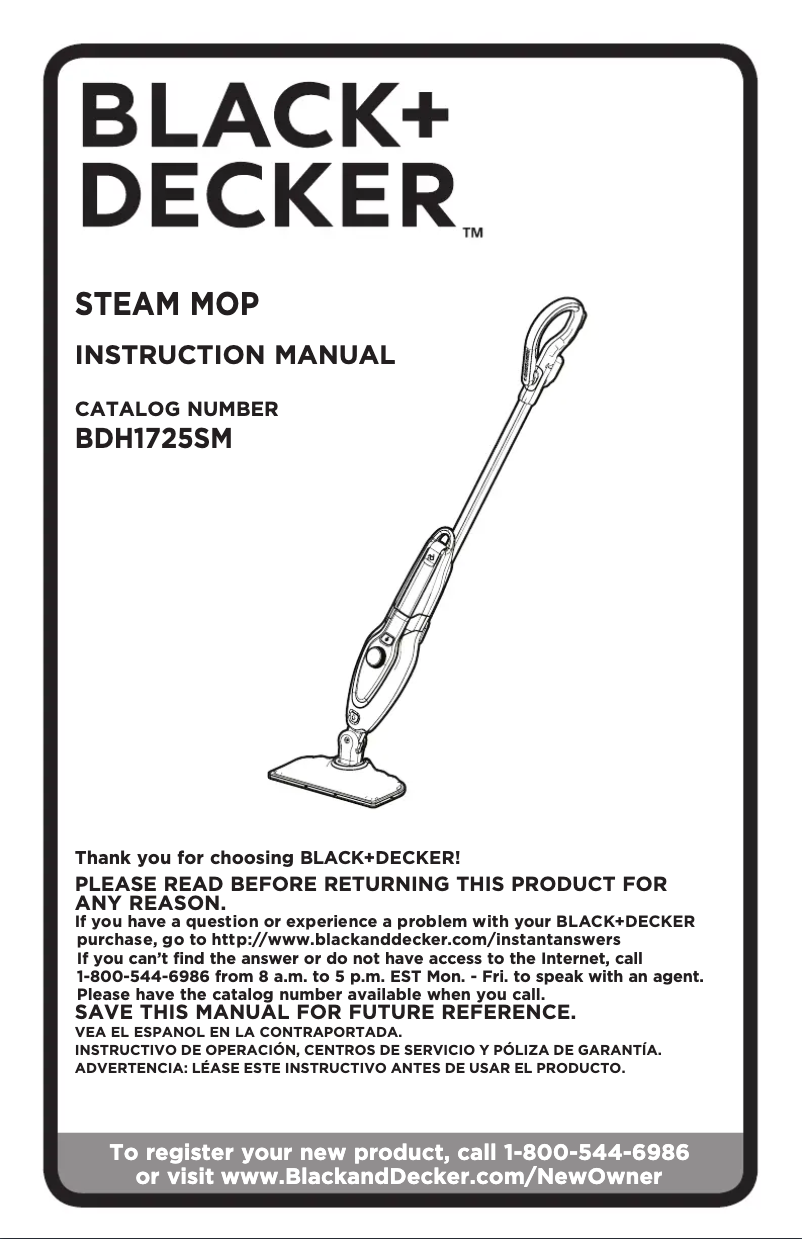 Page 1 de la notice Manuel utilisateur Black & Decker BDH1725SM