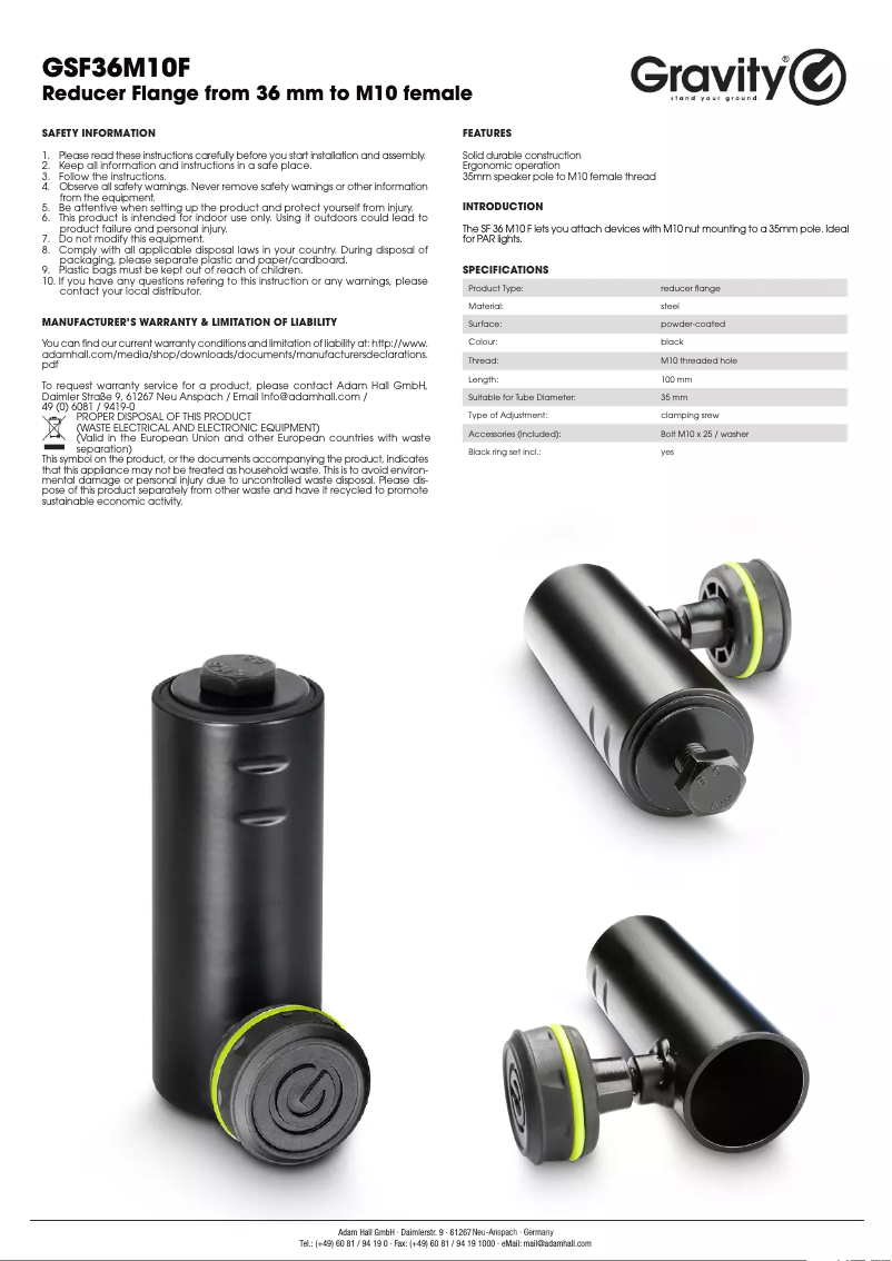 Page 1 de la notice Manuel utilisateur Gravity SF 36 M10 F