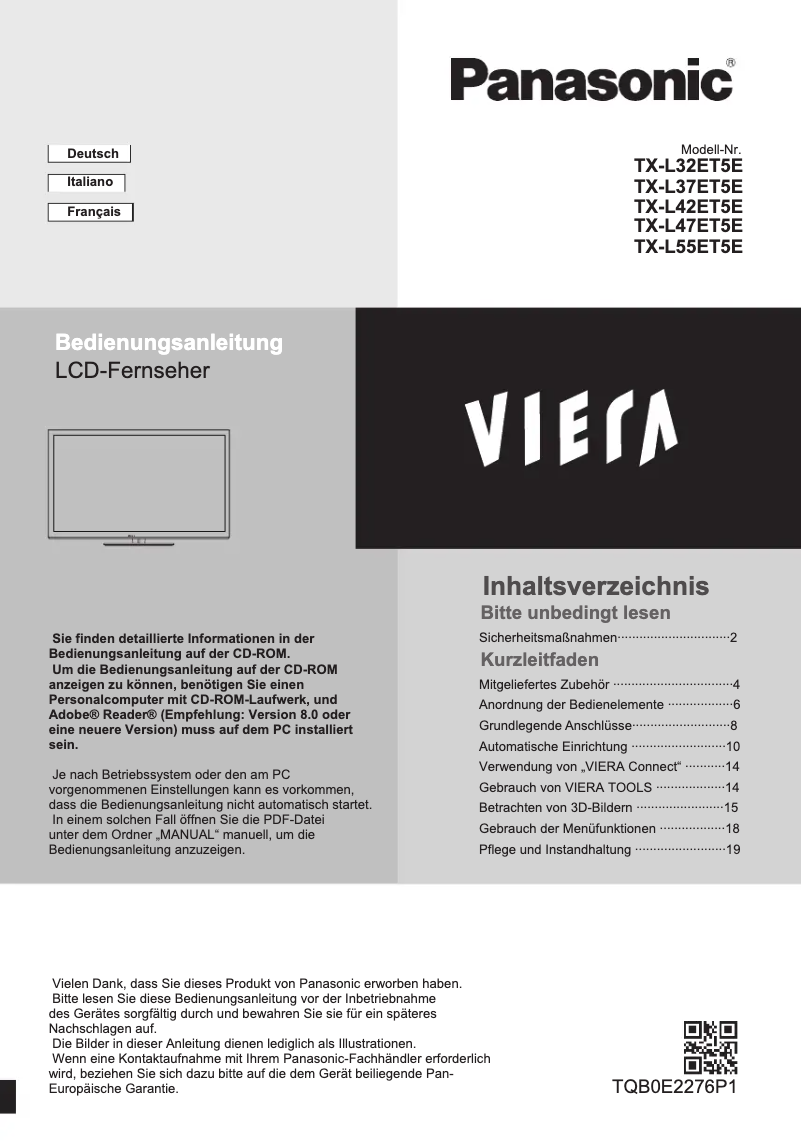 Page 1 de la notice Manuel utilisateur Panasonic Viera TX-L55ET5