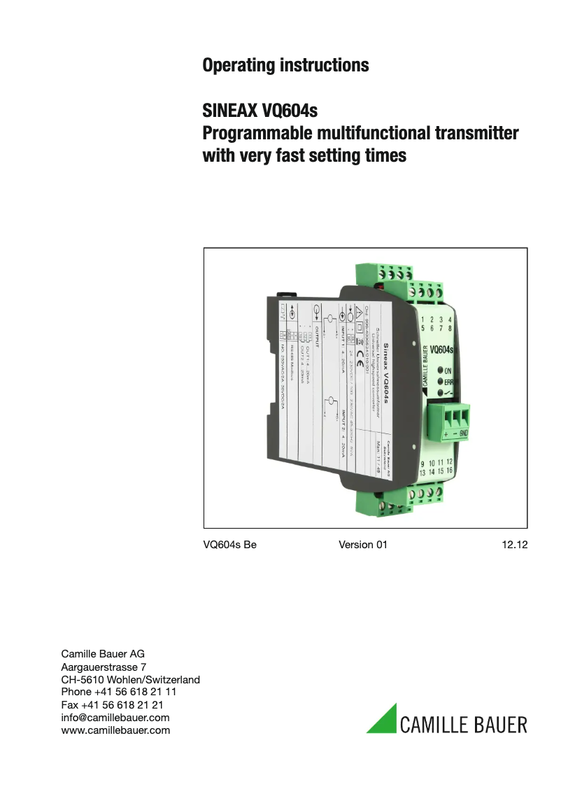 Image de la première page du manuel de l'appareil SINEAX VQ604s