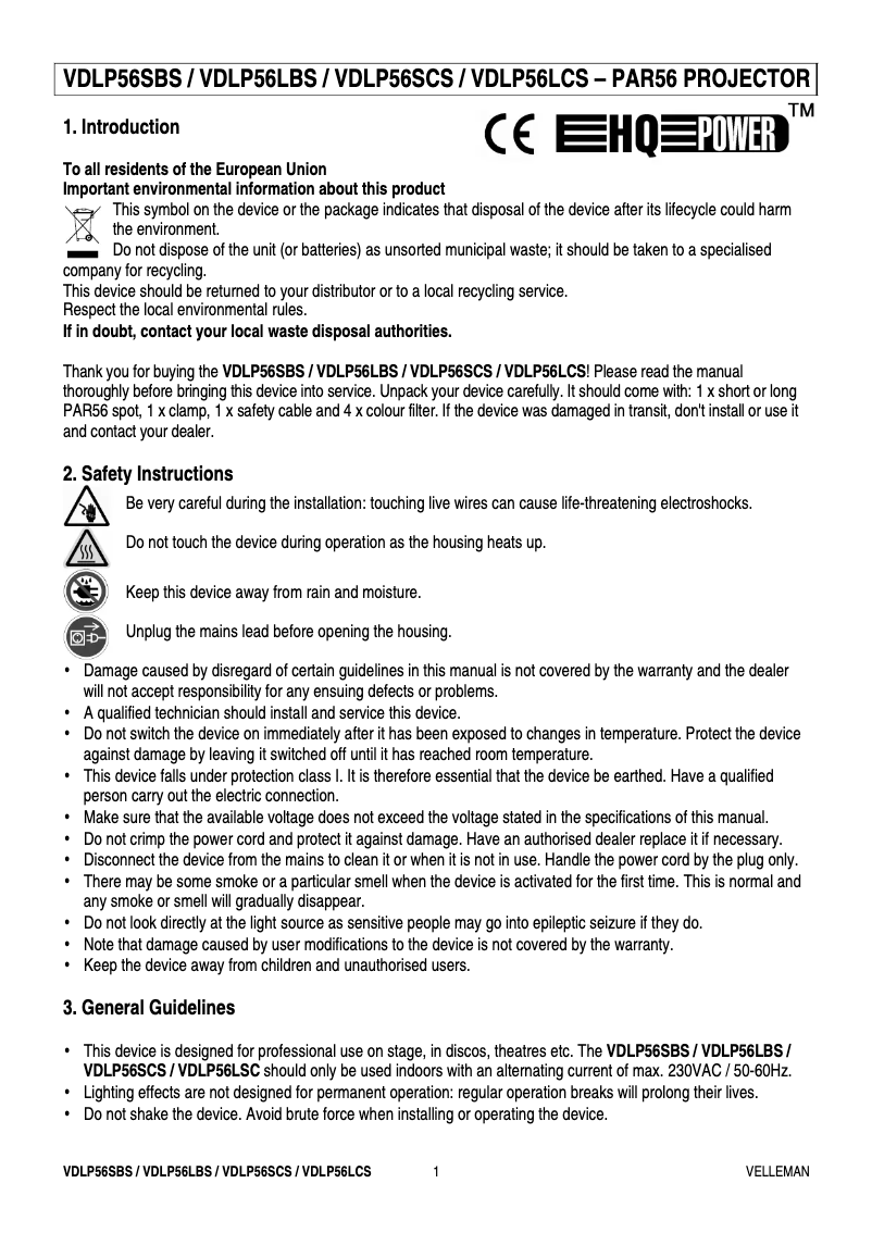 Page 1 de la notice Manuel utilisateur HQ Power VDLP56SCS