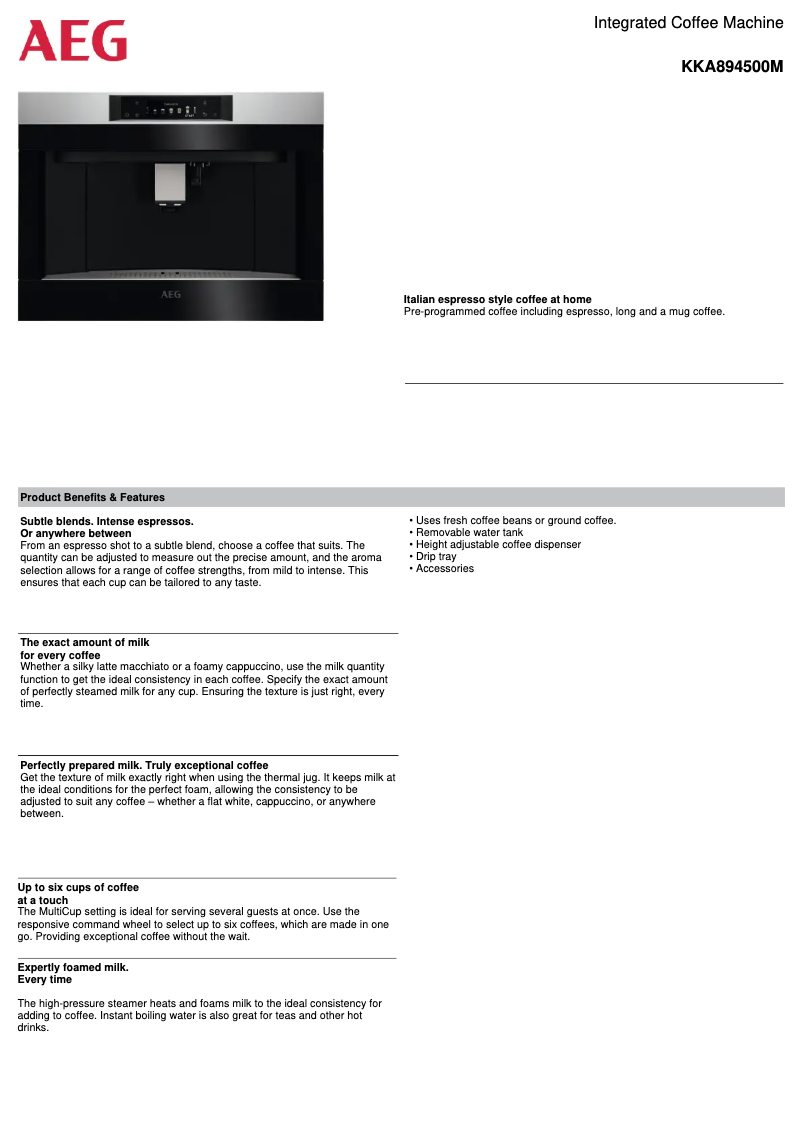 Página 1 del manual Ficha técnica AEG KKA894500M