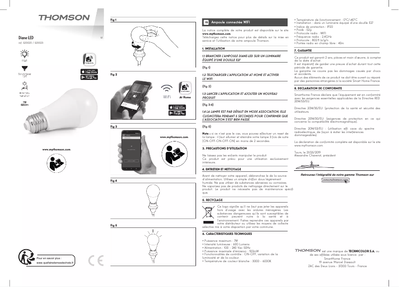 Page 1 de la notice Guide d'installation Thomson Diane-LED 520023