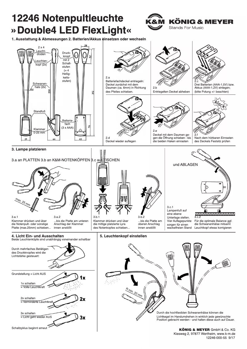 Page 1 de la notice Manuel utilisateur Konig & Meyer Double4 LED FlexLight 12246