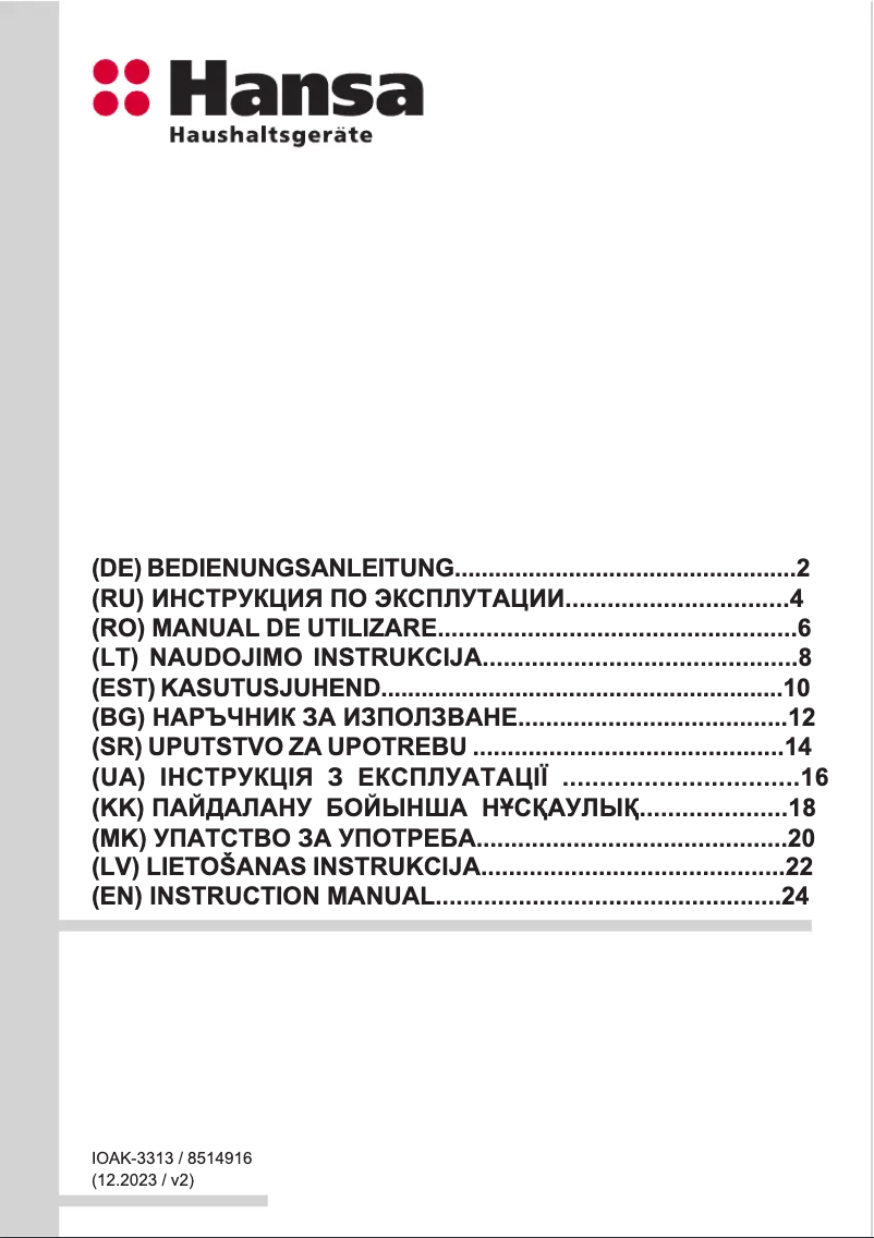 Page n°1 - Manuel utilisateur Hansa BOES684620