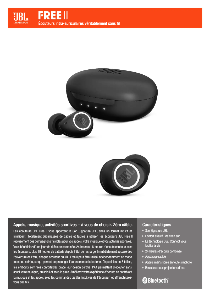 Page 1 de la notice Fiche technique JBL Free II
