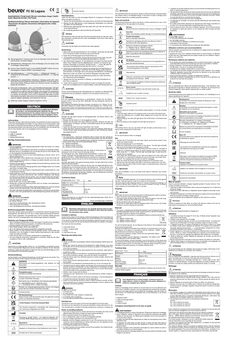 Page 1 de la notice Manuel utilisateur Beurer FC 52 Laguna