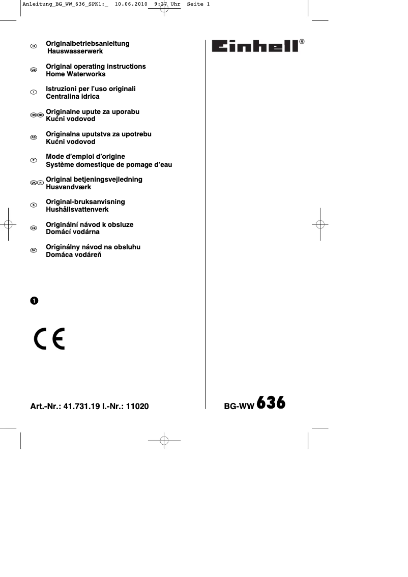 Page n°1 - Mode d'emploi Einhell BG-WW 636