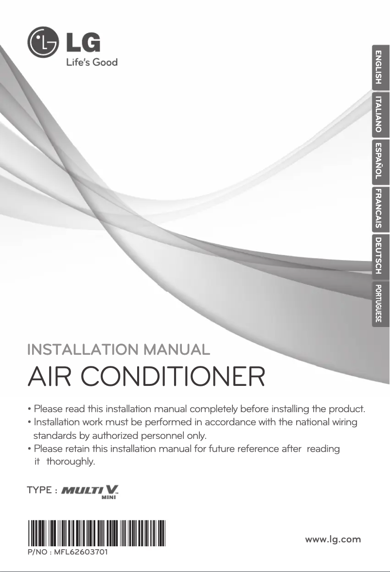 Page n°1 - Guide d'installation LG ARUN50LS2B