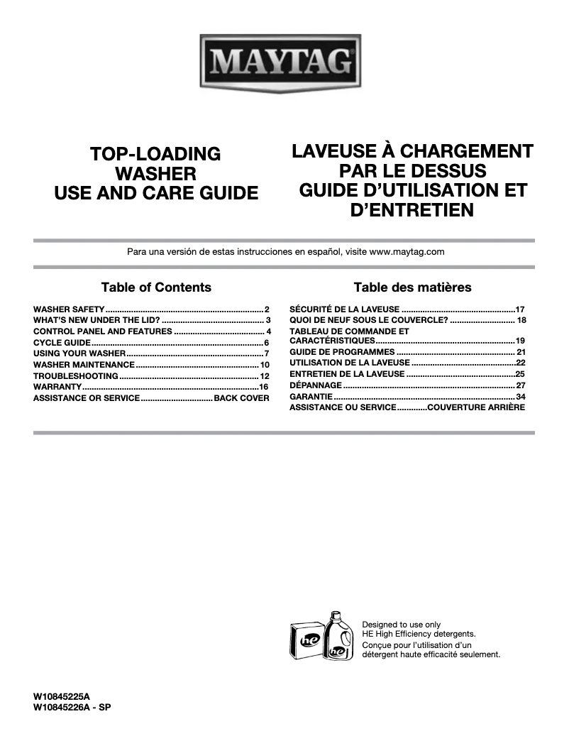 Page 1 de la notice Manuel utilisateur Maytag MVWC415EW